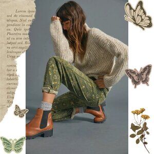 Anthropologie floral patterned The Wanderer Jean in olive